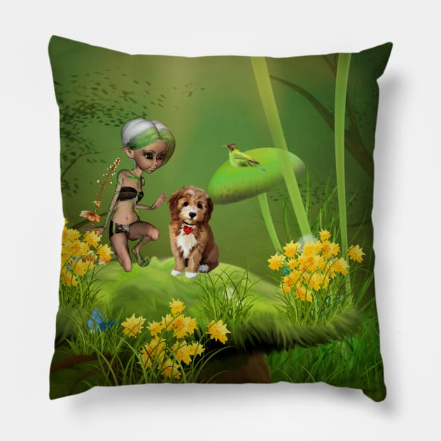 Little fairy with dog Pillow by Nicky2342