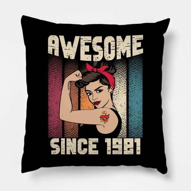 Awesome since 1981,41th Birthday Gift women 41 years old Birthday Pillow by JayD World