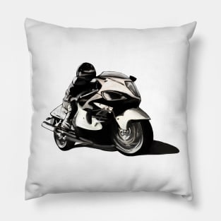 black and white Motorbike drawing Pillow