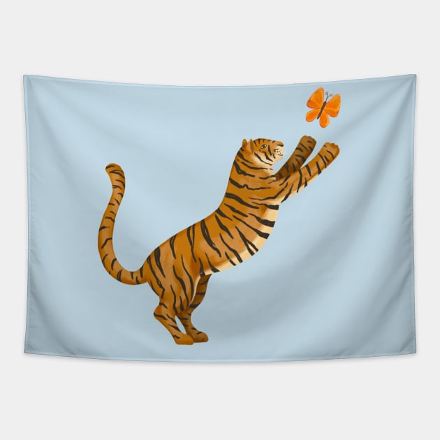 Cute Cartoon Tiger Tapestry by SWON Design