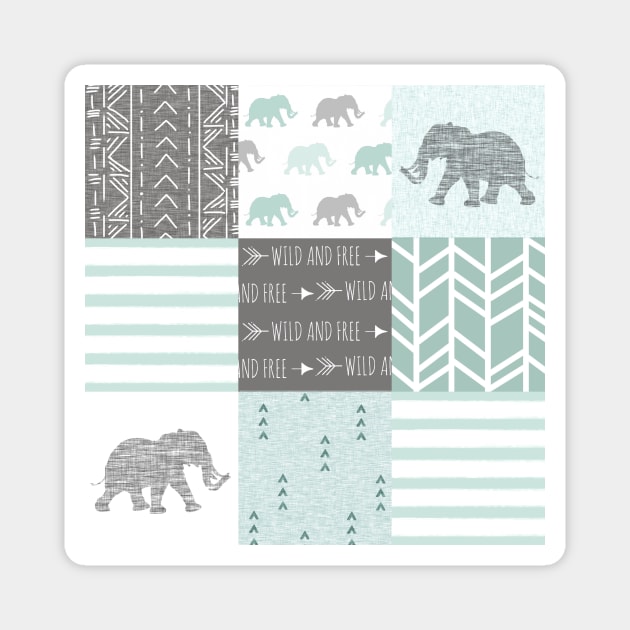 Elephant Patchwork- jade Magnet by SugarPineDesign