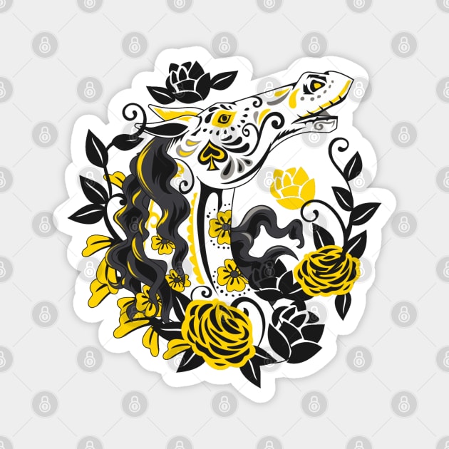 Horse Skull with Yellow Roses Dia de los Muertos Magnet by HolidayBug