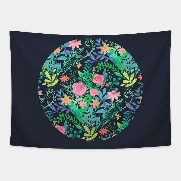 Roses + Green Messy Floral Posie Tapestry by micklyn