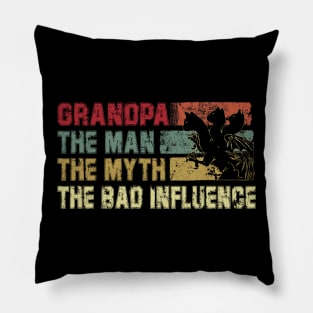 Mens Grandpa the Man the Myth the Bad Influence Vintage Cat Father's Day Gift Dad Pillow