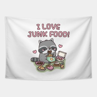 Cute Chubby Raccoon I Love Junk Food Funny Tapestry