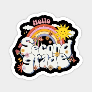 Hello 2nd grade Rainbow Groovy Back To School Teacher Kid Magnet