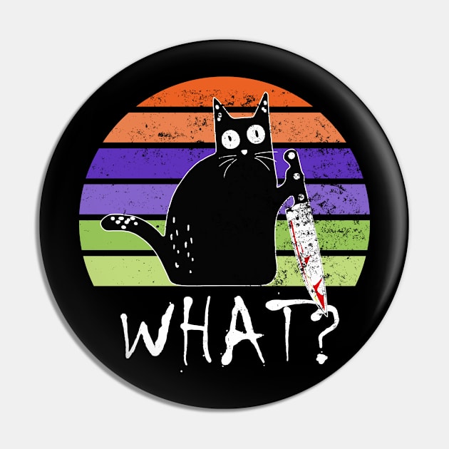 Black Cat Saying What? With Knife Funny Halloween  Pin by LittleBoxOfLyrics