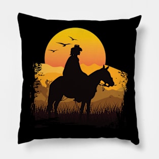 Cowgirl Riding Sun Retro Vintage T-Shirt Pillow