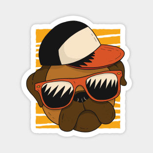 Cool Pug with Sunglasses and Cap Magnet