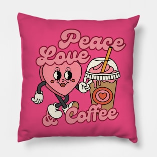 Peace Love And Coffee Cup Retro Valentine Pillow