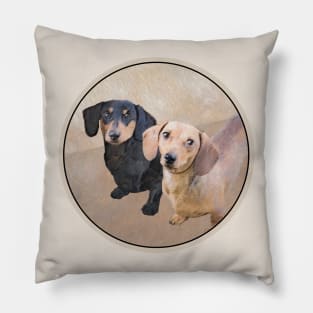 Smooth Dachshund Painting - Cute Original Dog Art Pillow