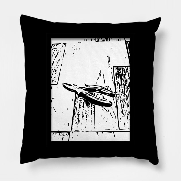 Black and white design pliers on the floor Pillow by SanTees