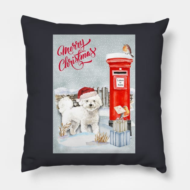 Bichon Frise Merry Christmas Santa Dog Pillow by Puppy Eyes