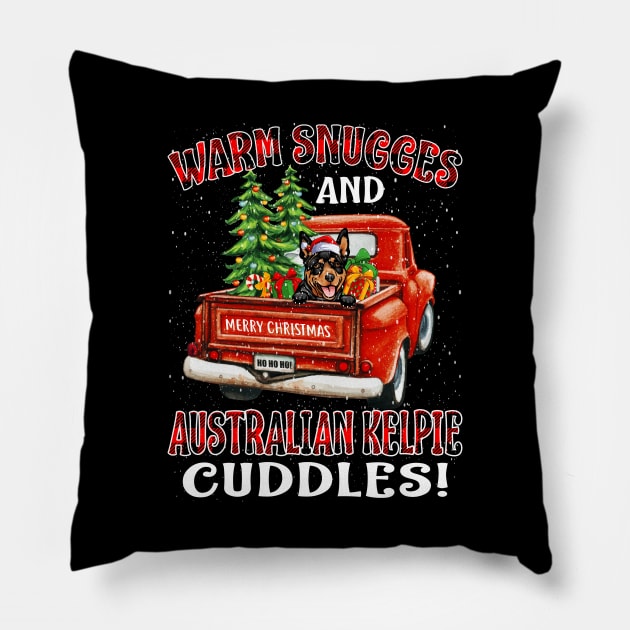 Warm Snuggles And Australian Kelpie Cuddles Ugly Christmas Sweater Pillow by intelus