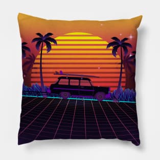 Drive Sunset Synthwave Pillow