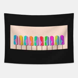 Row of rainbow-colored icecream lollies Tapestry