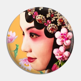 Chinese Opera Star with Lotus Flowers Custard Yellow- Hong Kong Retro Pin