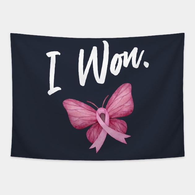 Breast Cancer Awareness Month - I Won Butterfly Ribbon Tapestry by missalona