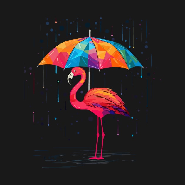 Flamingo Rainy Day With Umbrella by JH Mart