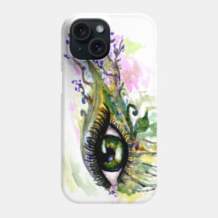 Green eye with blooming branches Phone Case