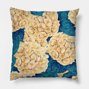 Hydrangea watercolor pattern, yellow and blue Pillow