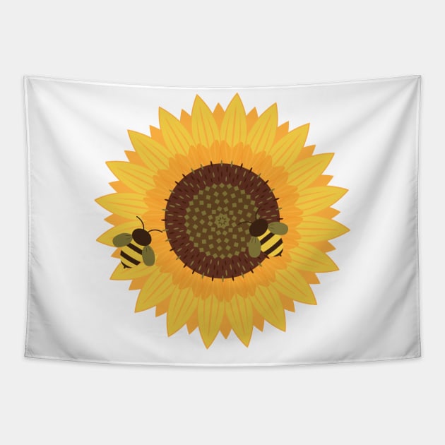 Sunflower and bees Tapestry by fleohr