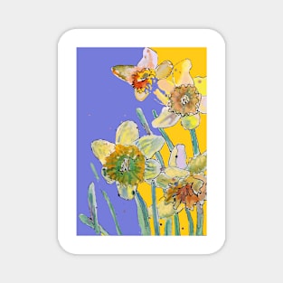 Abstract Yellow Daffodil Watercolor Pattern on mid Purple Magnet