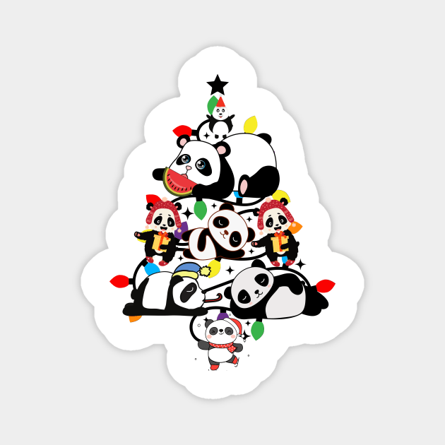 Christmas  Lighting Tree With Funny Pandas Magnet by Bestworker