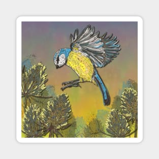 Blue Tit and Teasels Magnet