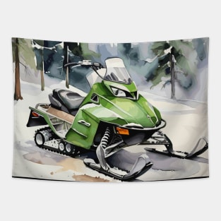 Green Snowmobile Tapestry