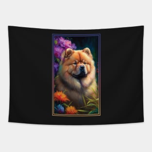 Chow Chow Dog Vibrant Tropical Flower Tall Digital Oil Painting Portrait 2 Tapestry