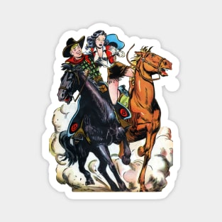 Running Horses West Cowboy Girl Vintage Comic Retro Cartoon Magnet