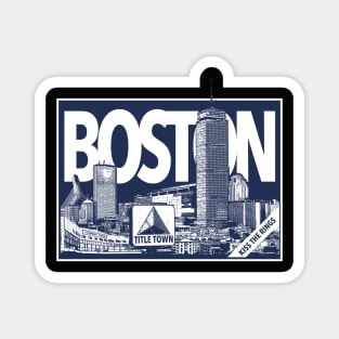 Boston Title Town Skyline Tapestry (Black) Posters and Art Prints Magnet