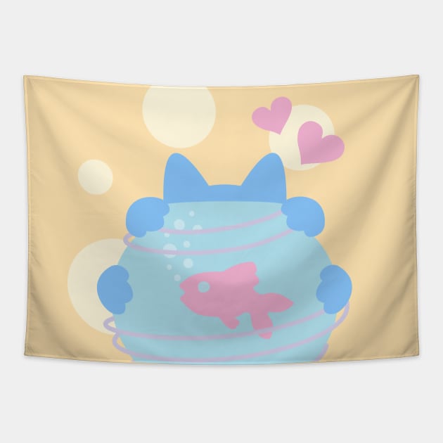 Pastel Wool Web - Cat and a Fish Tapestry by XOOXOO