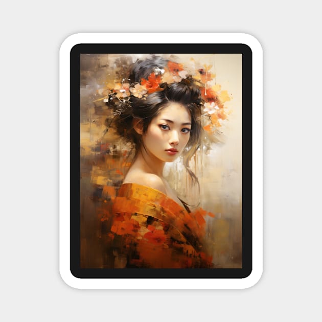 Japanese Girl With Orange Flowers in Her Hair Magnet by kansaikate