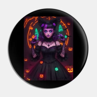 Halloween Spooky Neon Black Magic Witch Pin