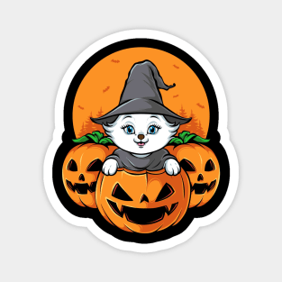 pumpkins head with cute cat halloween Magnet