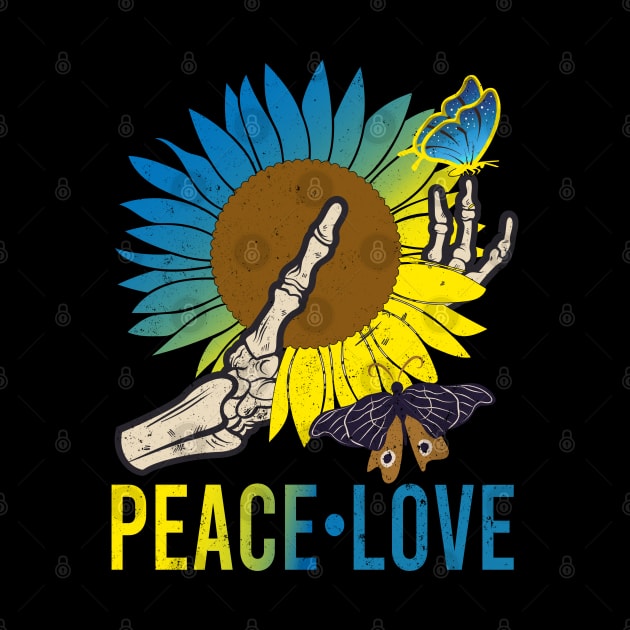 Skeleton Hand Sunflower Butterflies Peace Love by alcoshirts