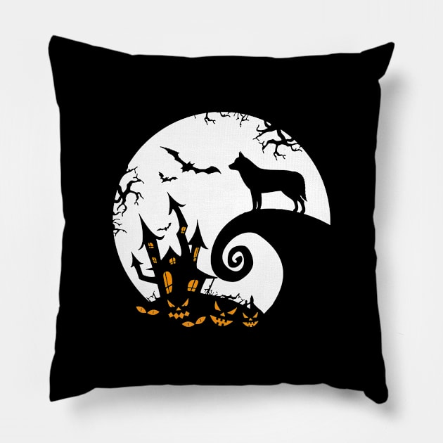 Funny Siberian Husky And Moon Halloween Costume Pillow by JaydeMargulies