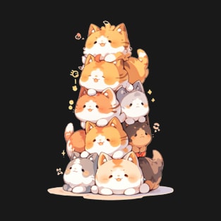 Cute Anime Cats Pile Tee, Kawaii Anime Cat Kitten Japanese T-Shirt