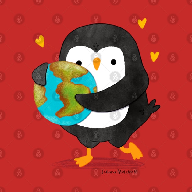 Penguin hugging the world by thepenguinsfamily