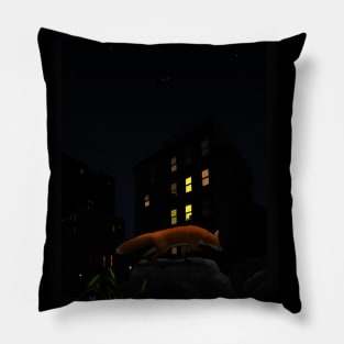 City Fox at Night Pillow