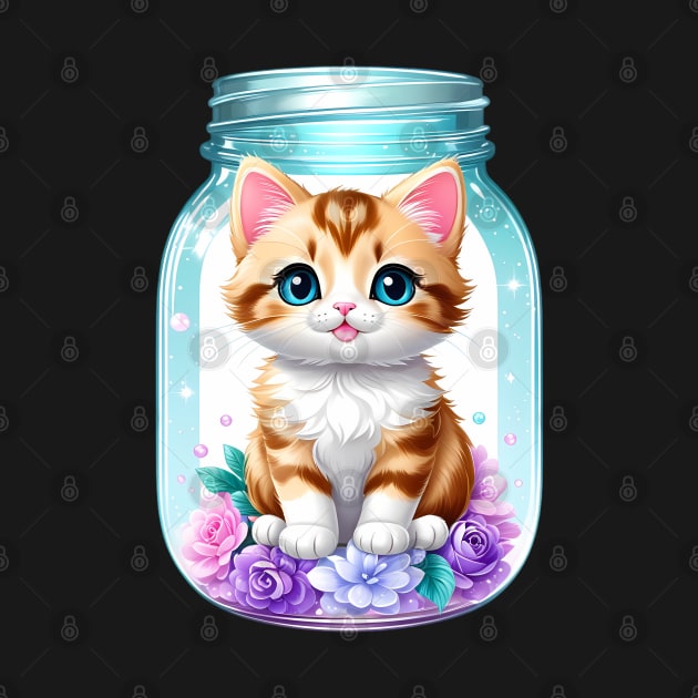 Cute Cat With Flowers Blooming In Mason Jar by HappyDigitalPOD