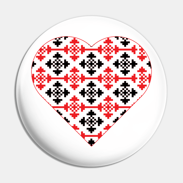 Red - Black Traditional Romanian Pattern Pin by CandD