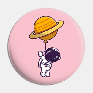 Cute Astronaut Floating With Planet Balloon In Space  Cartoon Pin