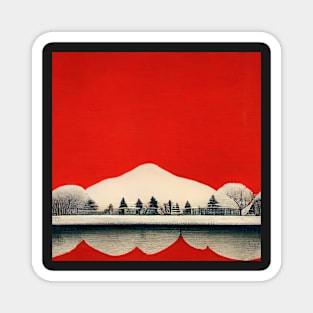 Red sky and Snow Japanese Chiyogami Pattern Magnet