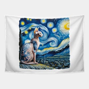 Sphynx Starry Night Inspired - Artistic Cat Tapestry