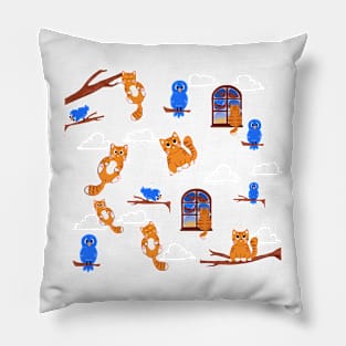 Ginger Cat Blue Bird Pattern Pillow