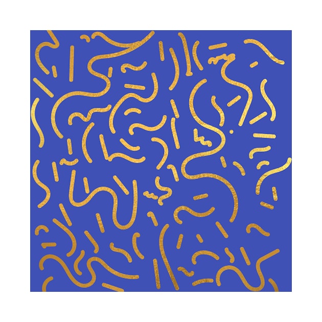 Indigo Blue Gold colored abstract lines pattern by jodotodesign