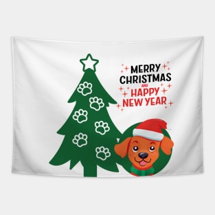 Cute Brown Dog with Christmas trees Merry Christmas Happy New Year ,brafdesign Tapestry